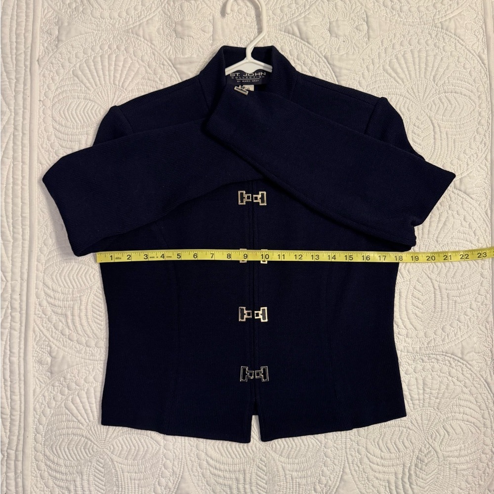 St. John Collection by Marie Grey Santana Knit Navy Zip Military Style Jacket - Picture 7 of 8